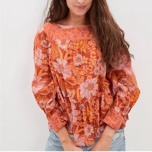 American Eagle Outfitters Tiered Square Neck Flowy Cotton Blouse M